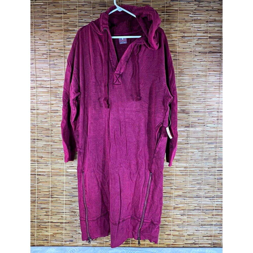 Free People FP Movement Womens Hooded Tunic Dress Hoodie Burgundy M Pockets